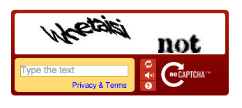 Un Captcha généré par ReCAPTCHA , chiant à lire